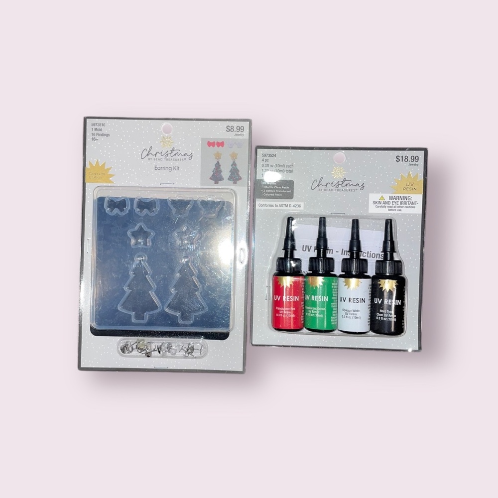 Bead Treasures Christmas Earring Kit‎ Mold & Red Green White UV Resin Crafts